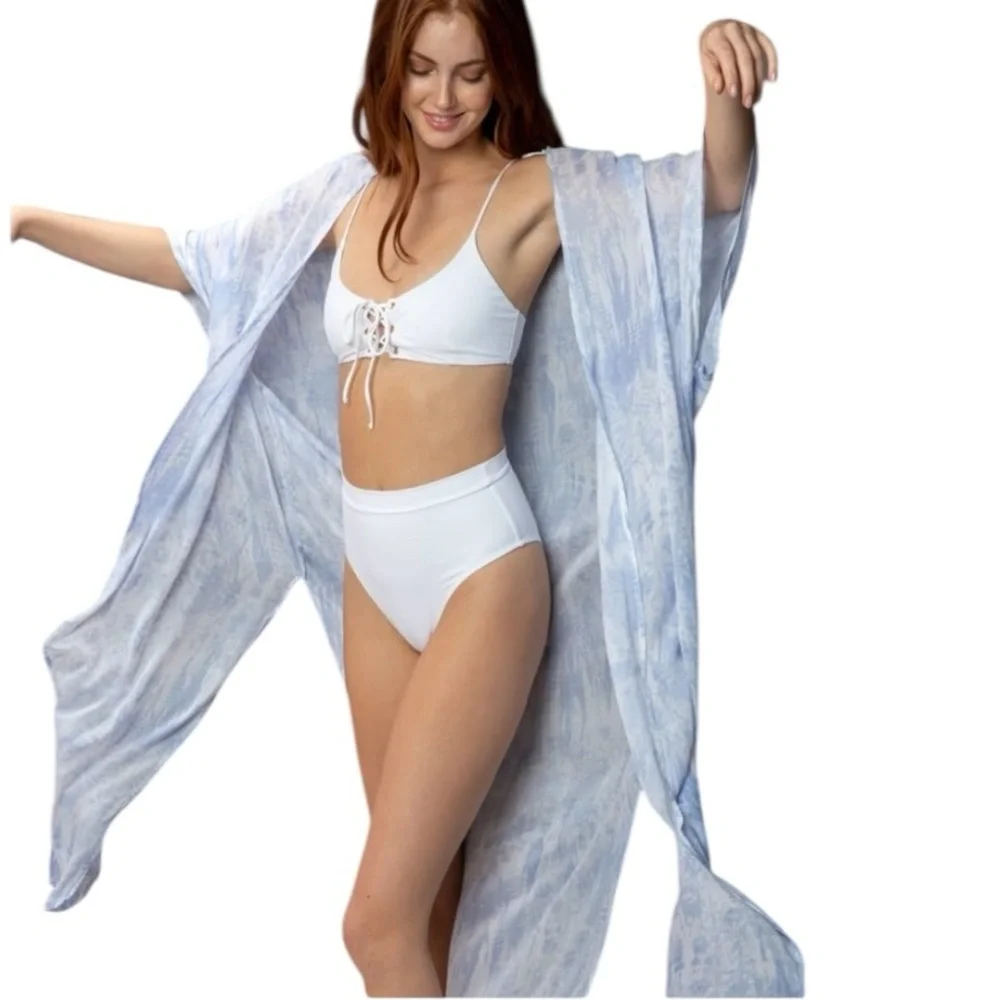 Revolve Tavik Periwinkle Tie Dye Swim Cover Up Kimono Sz L